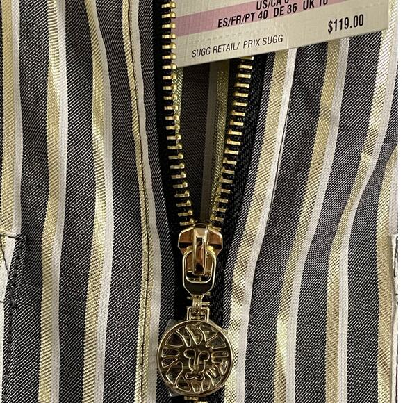 Anne Klein Gray with Gold Metallic Striped Shirt Dress size 6 - Picture 8 of 11